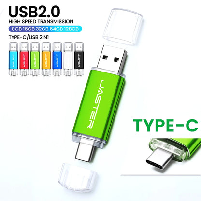 TYPE-C 2-in-1 USB 2.0 Flash Drive 64GB 512MB Real Capacity Memory Stick High Speed for Mobile Phones and Computers Business Gift