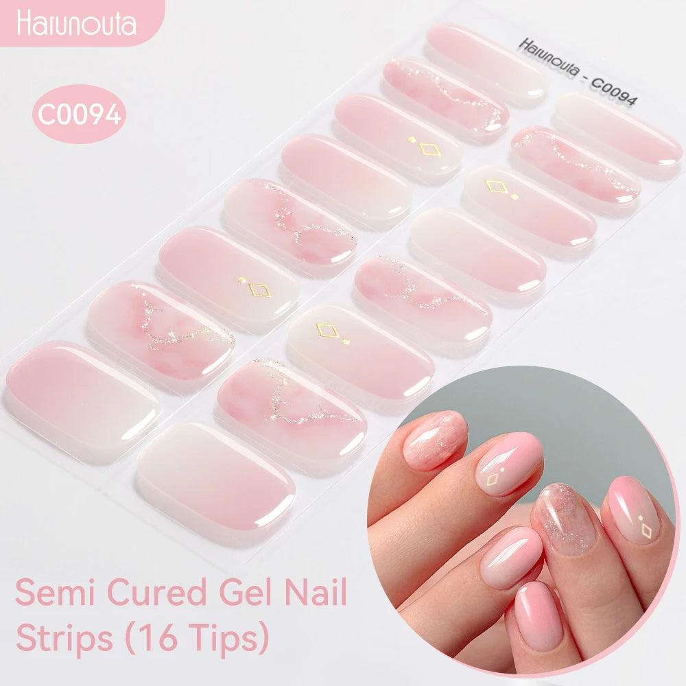 Gradient Auroras Semi Cured Gel Nail Strips Sparkly Shinning DIY Gel Polish Stickers for Nails Works with UV/LED Nail Lamps