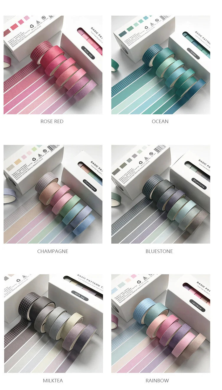 JIANWU 8pcs/set Retro Solid Color Basic Decoration Washi Tape Set DIY Scrapbook Cute Sticker Kawaii Masking Tape School Supplies