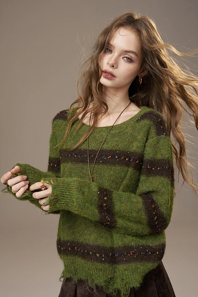 ELFSACK 2025 Autumn New Arrivals Cute Casual Knit Color Accent V Neck Loose Cardigan Sweater For Woman