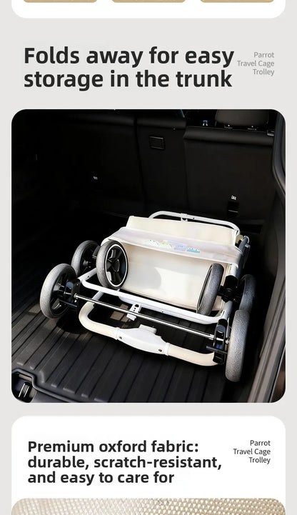 Foldable Lightweight Parrot Stroller Outdoor Travel Pet Carrier with Storage Space