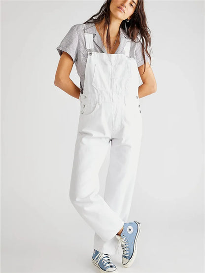 Fashion Jeans Overalls for Women Loose Fit Classic Bib Casual Jean Stretchy Denim Overall Jumpsuit Tapered Leg Jean Pants
