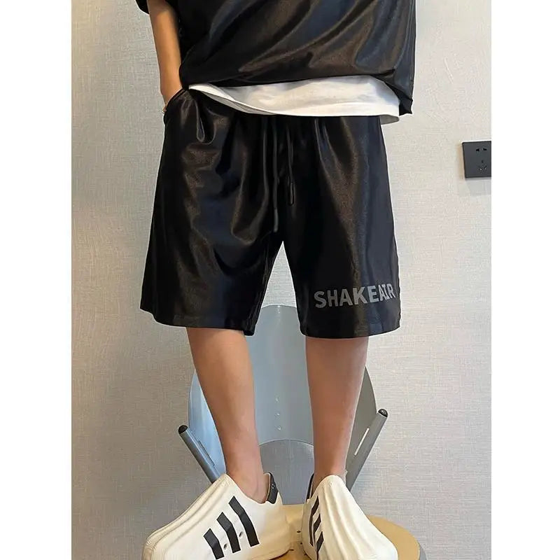 Glossy Pockets Men's Shorts Outdoor Fitness Male Plus Size Casual Sports Basketball Bottoms