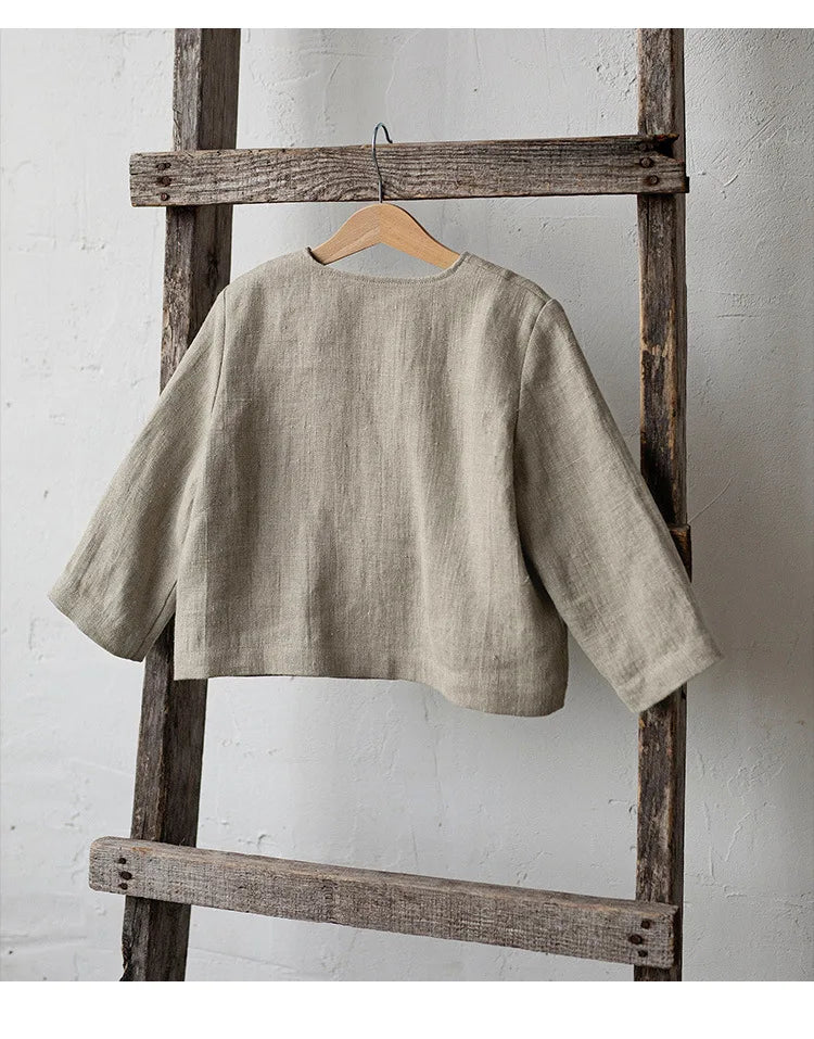 Spring Thin Retro Linen Jacket Children 2026 New Solid Color Single-Breasted Cardigan Casual Long-Sleeved Boys And Gilrs Coats
