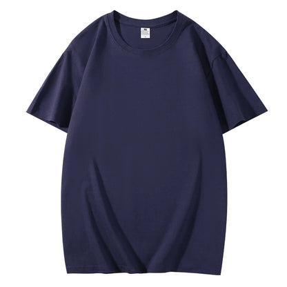 Cotton Short Sleeved T-shirt Summer Round Neck Loose and Base Shirt for Men Women Basic Tee