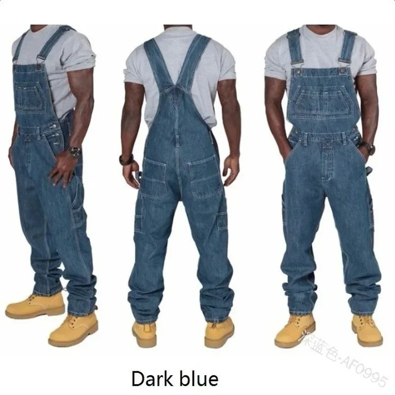 Mens Jeans 2026 Overalls Men Pockets Casual Loose Long Denim Pants Slim Splice Straight Rompers Autumn Plus Size Long Jeans Men