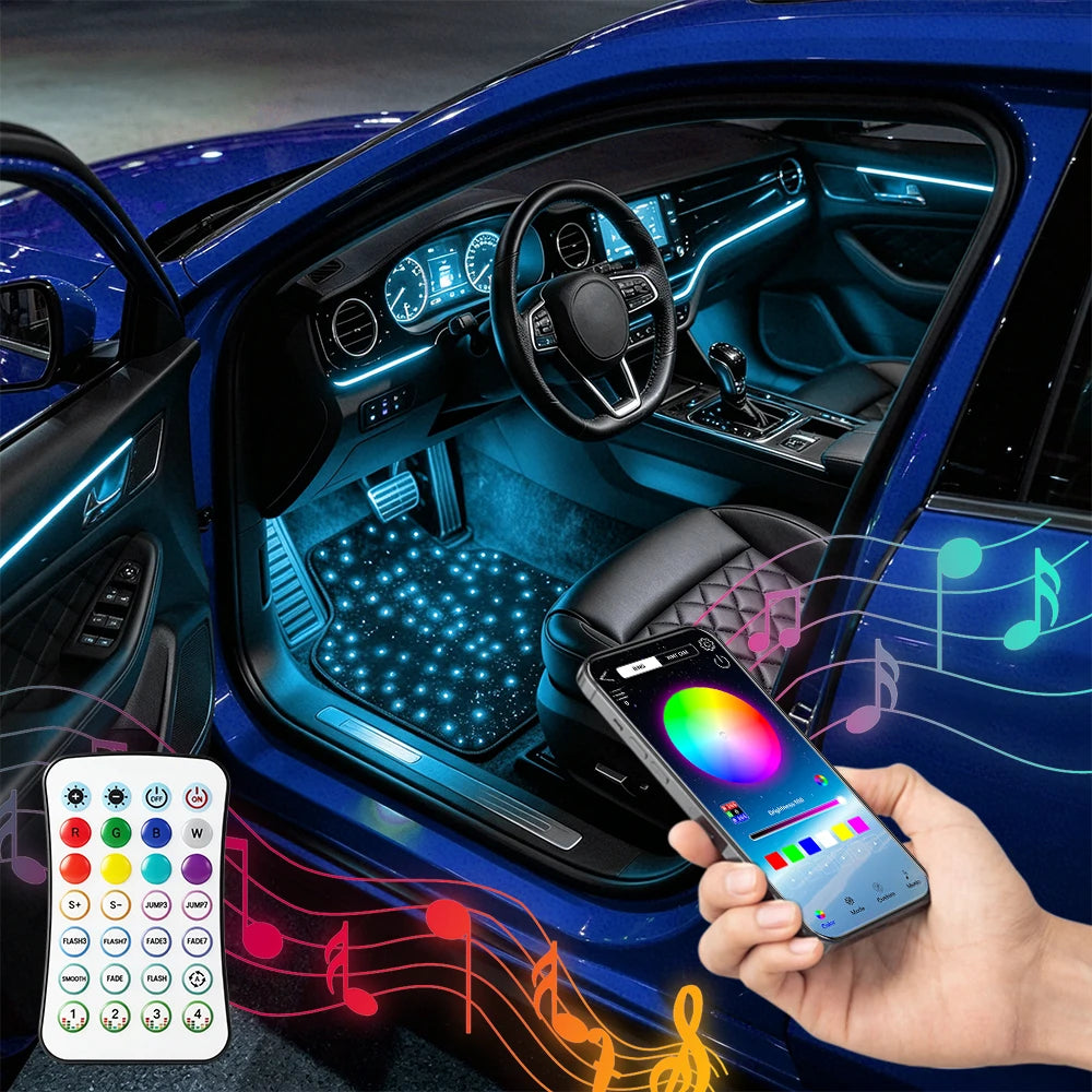 De Warehouse 3-in-1 Rgb Star Led Car Foot Pad Mat with Music Sync App Control, Auto Star Foot Mat Rgb Lighting Music Module Universal for All Cars, Fast Delivery Europe