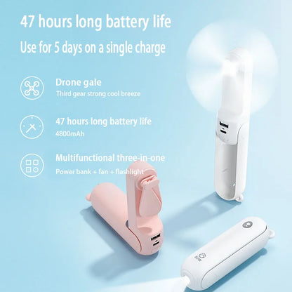 Handheld Bear Electric Fan Portable Small Fan For Students Multi-functional Household Foldable USB Charging Stand-up Desktop Fan