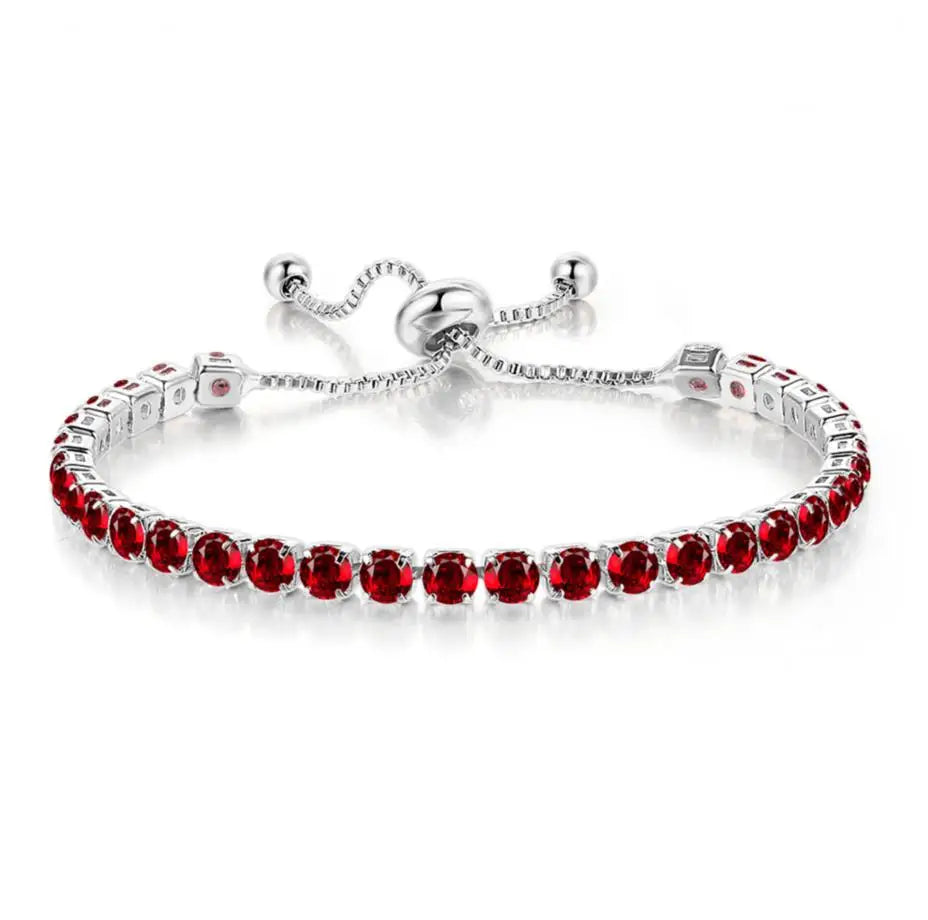 Adjustable Colorful Birthstone Tennis Bracelets for Women 4MM Crystal Bangle Female Hand Chain Trend Jewelry Accessories H133