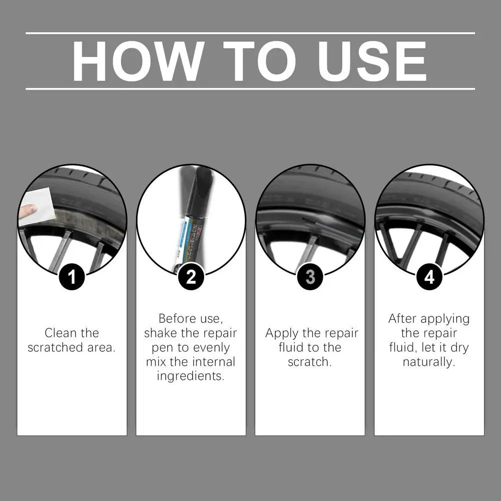 3pcs Black Alloy Wheel Scratch Repair Pen Set Professional Car Rim Scuff Remover DIY Touch-Up Paint Kit for Gloss Black Wheels