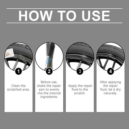 3pcs Black Alloy Wheel Scratch Repair Pen Set Professional Car Rim Scuff Remover DIY Touch-Up Paint Kit for Gloss Black Wheels