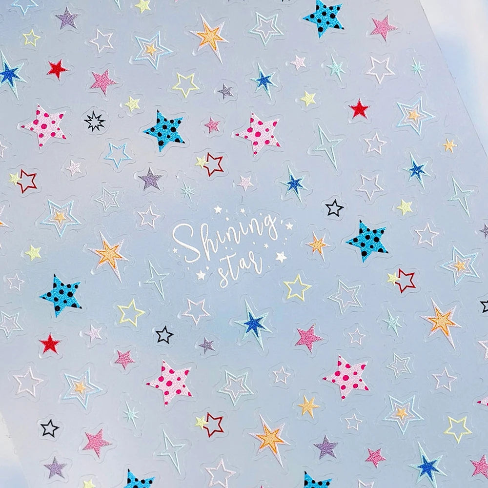 Grid Patterned Star Bowknot Cherry Polka Dot Line Colorful Geometric Five-pointed Star Adhesive Nail Art Sticker Manicure Decal