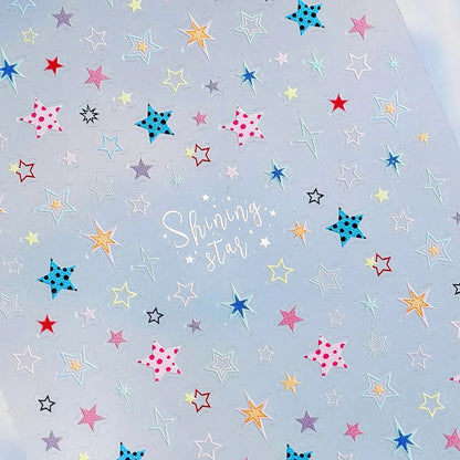 Grid Patterned Star Bowknot Cherry Polka Dot Line Colorful Geometric Five-pointed Star Adhesive Nail Art Sticker Manicure Decal