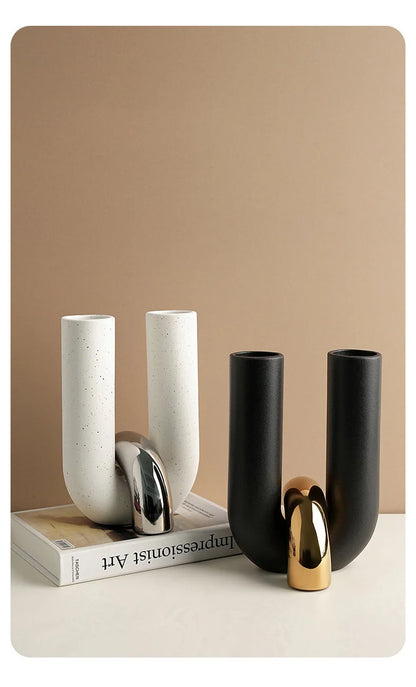 Creative U-shaped Ceramic Vase Flower Pots Desk Decoration Flowers Arrangement Porcelain Floral Vases Room Aesthetic Decor