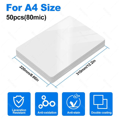 A4 Laminator Accessories 50pcs Laminating Film Pouch Lightweight Paper Cutter Binder Ring,Hole Corner Puncher, for Photo/File