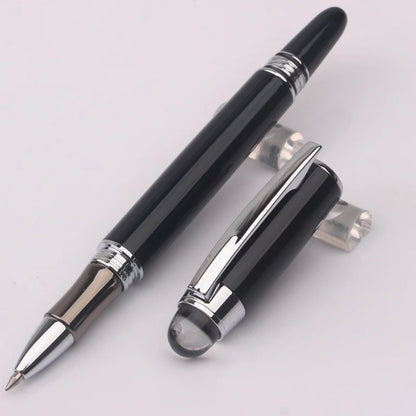 Baoer 79 Rollerball /Ballpoint Pen  Black Matte Silver Line Rotating Crystal Cover Office School Supplies Writing