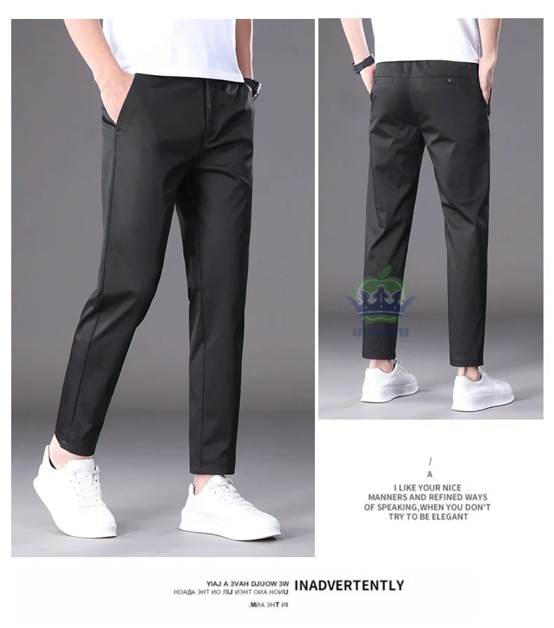 Summer High Quality Cotton Ankle Length Casual Pants Men Business Slim Elastic Waist Jogger Outdoors Korean Work Suit Trousers