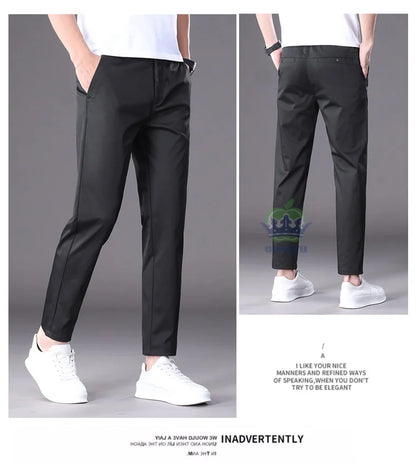 Summer High Quality Cotton Ankle Length Casual Pants Men Business Slim Elastic Waist Jogger Outdoors Korean Work Suit Trousers