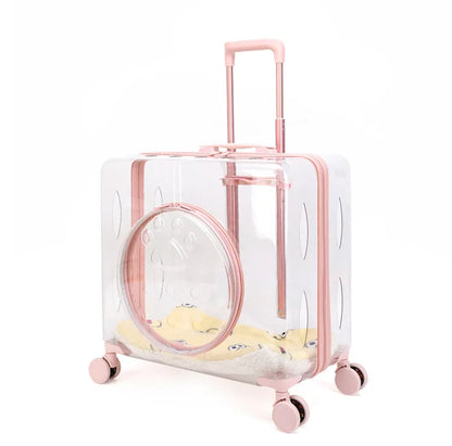 Pet Pull-Along Cart Cat Carrier, Large Capacity for Two Cats, Transparent Travel Trolley for Medium Dogs, Outdoor Pet Luggage