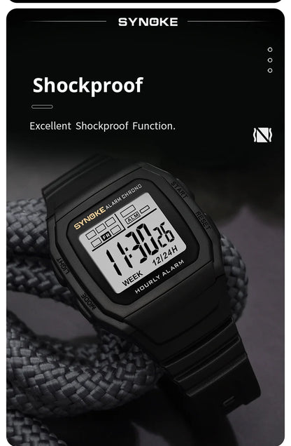 SYNOKE Digital Watch Student Electronic Outdoor Sports Boy Luminous Waterproof MultiFunction Watch Retro Square Watch