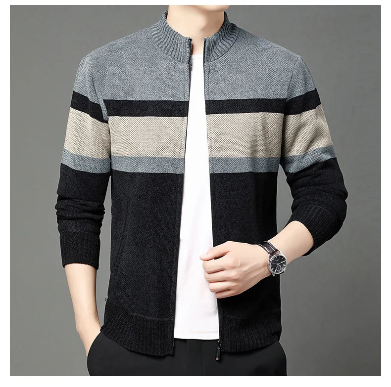 Premium Thick Chenille Fabric Warm New Brand Casual Fashion Stand Collar Men Jacket Streetwear Zipper Autumn Winter Coats