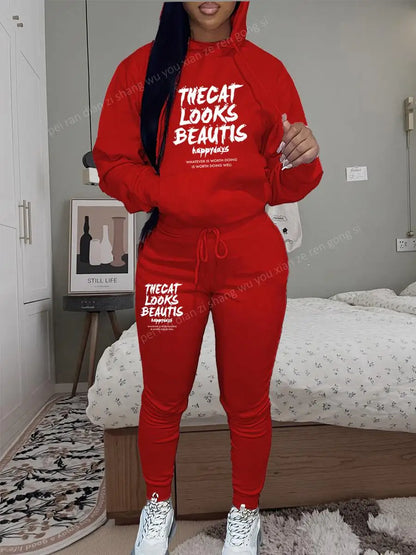 Womens TrackSuit Aesthetic Sweatshirts Sweatpants Two-piece Suit 2025 New Fleece Letter Printing Streetwear Women Hoodie Sets