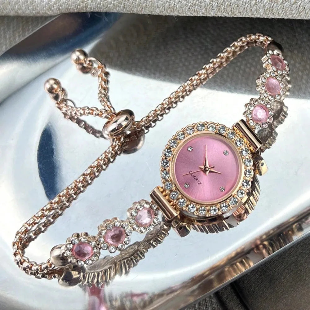 Fashion Rhinestone Women Watches Diamond Flowers Bracelet Ladies Quartz Wristwatch