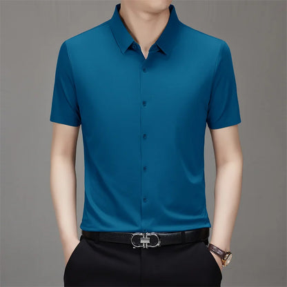 Men's Business Casual Solid Color Short Sleeve Shirt Summer Fashion No Ironing Comfortable Versatile Top for Men