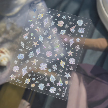 5D Nail Stickers Summer Beach Shell Crystal Diamond Self Adhesive Nail Art Stickers DIY Cute Ocean World Nail Decorations Parts