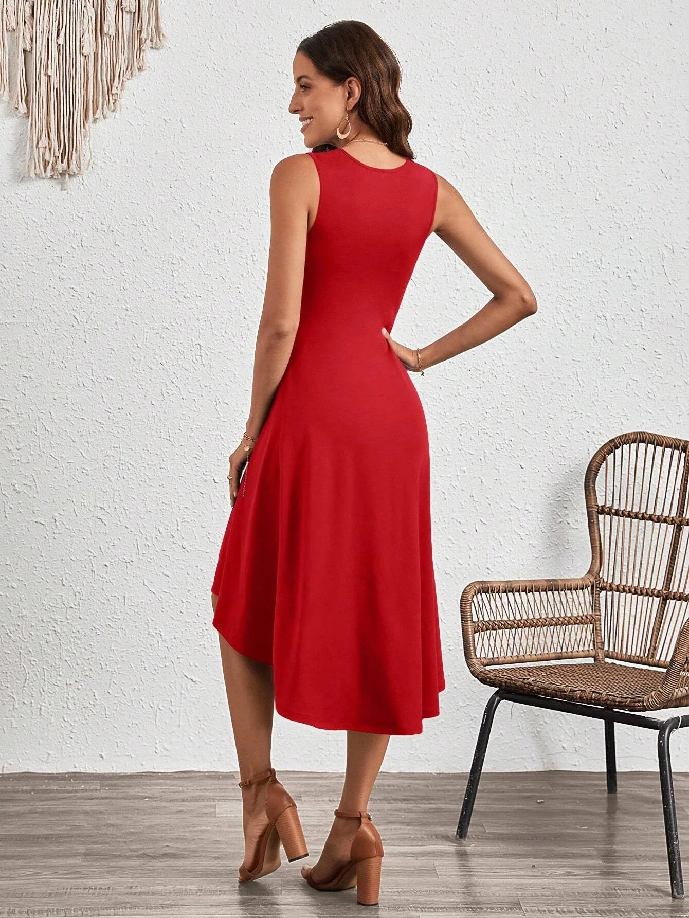 New Women's Dress Slim Sleeveless A-line Skirt Elegant Simple Office Red Korean Midi Skirt for Female