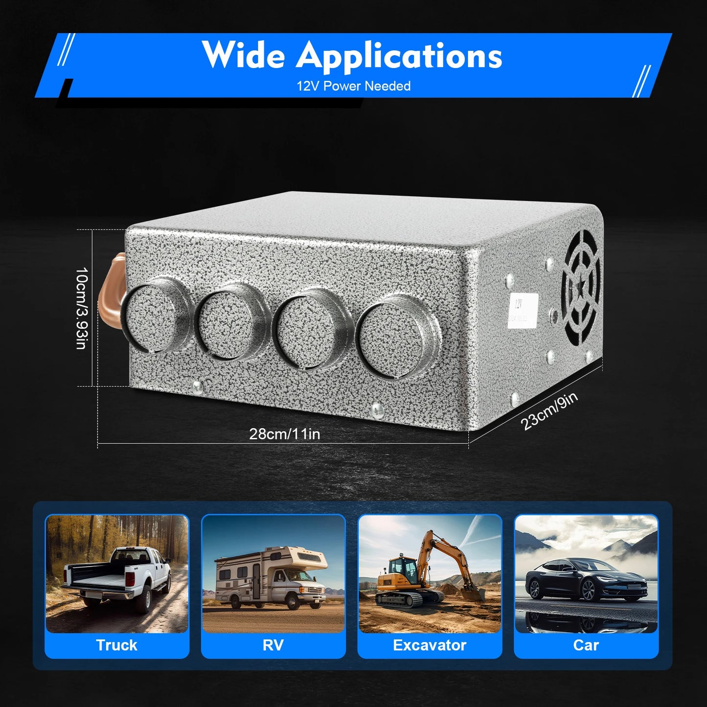 12V 4-in-1 Car Heater with Defogger Defroster Fan, Energy Efficient Auxiliary Heating & Ventilation for Trucks Vehicles