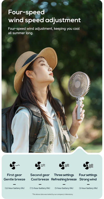 XIAOTREE Portable Handheld Rechargeable Fan LED Digital Display 180°Adjustable Rechargeable Fan 4 Speed Wind Camping Tripod Fan