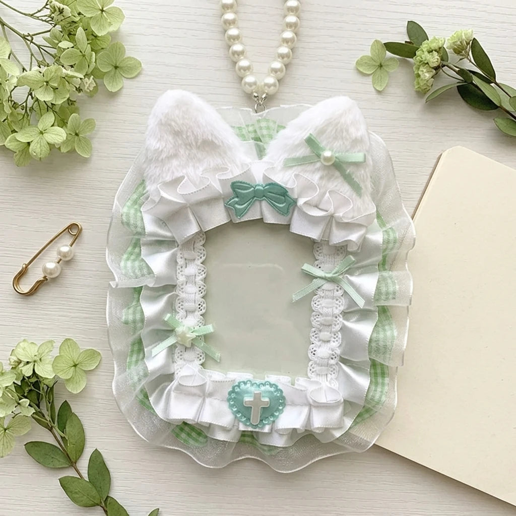 Creative Angel-Wings Card Holder Lace Bowknot Decor Student Card Storage Protective Cover Korean Fans Photocard Holder Bag Pen