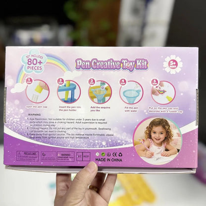 DIY Glitter Pen Making Kit Kids Craft Supplies 80+ Pieces Handmade Art Set Make 16 Pens Cartoon Decor Birthday Gift for Girls Bo
