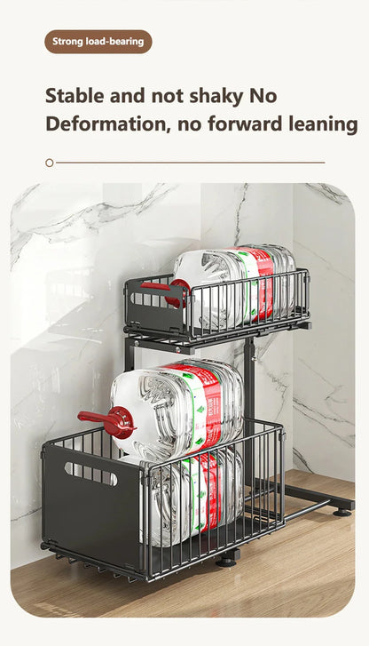 2 Tier Pull Out Cabinet Organizer Adjustable Under Sink Storage Rack Slide Out Drawer Kitchen Spice Jar Storage Shelf