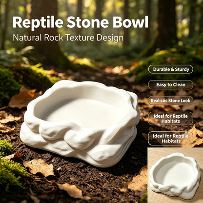 Simulated Stone-Shaped Bowl for Reptiles, Stable and Anti-Spill Feeding Bowl for Reptiles, Feeding Box for Bearded Dragons and Horned Frogs, Water Bowl