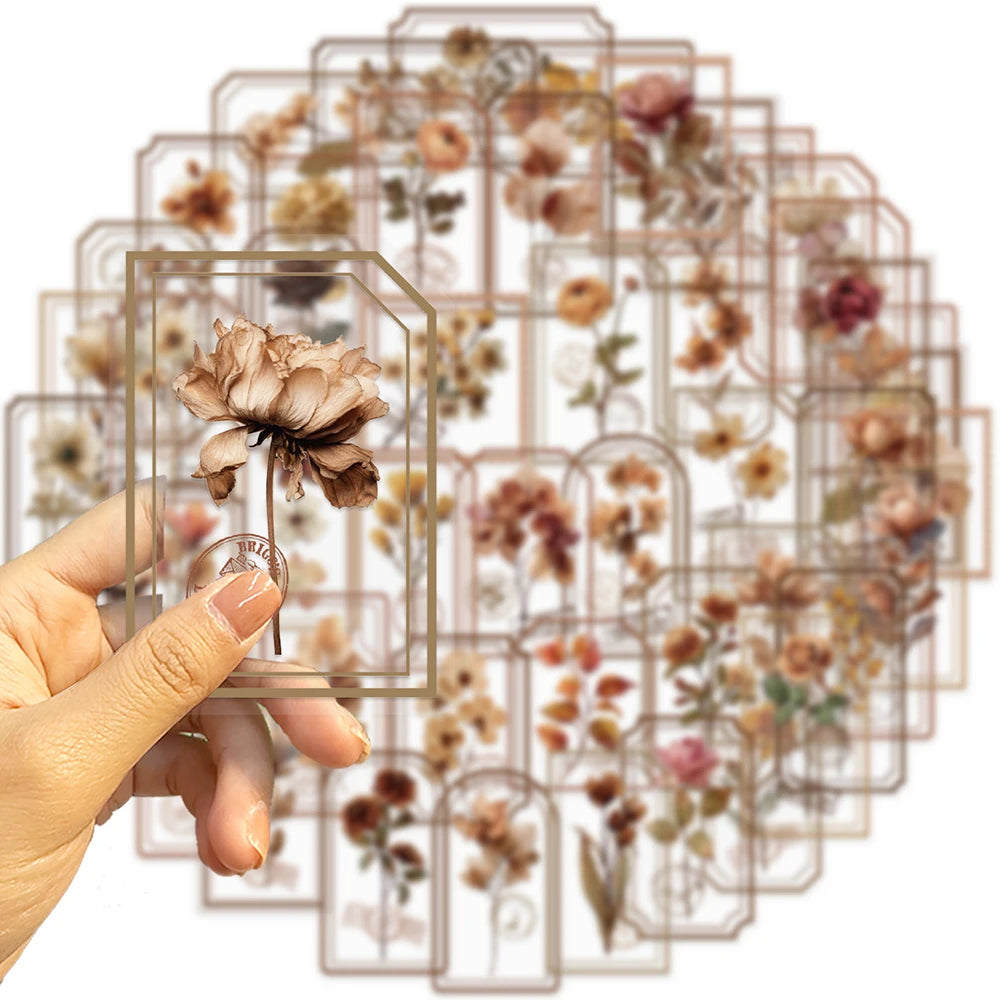 10/30/50pcs Transparent Retro Flower Plant Stamp Stickers Cartoon Creative Decals Suitcase Phone Guitar Sticker Decoration Gift