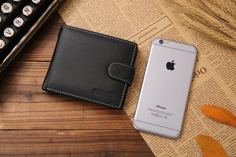 100% Genuine Leather Men Wallets Premium Product Real Cowhide Wallets for Man Short Black Walet Portefeuille Homme