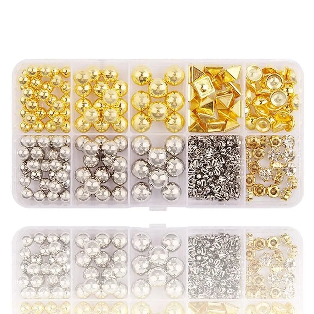 Hand Press Beads Pearl Rivet Set Circular/Irregular Shape Multi-color DIY Jewelry Making Kit with Beads Screw Heads Loose Beads