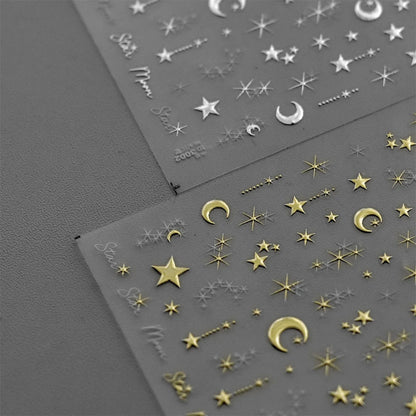 1PC 5D Korean Bronzing Nail Stickers Japanese Gold Silver Star Moon Luxury DIY Nail Art Decoration Decals Manicure Accessories