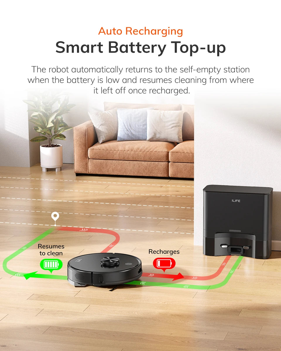 ILIFE T20s Ultra Robot Vacuum Cleaner with Self-Emptying Station, 10000Pa Suction, 4600mAh Battery, 300 Min Max Runtime
