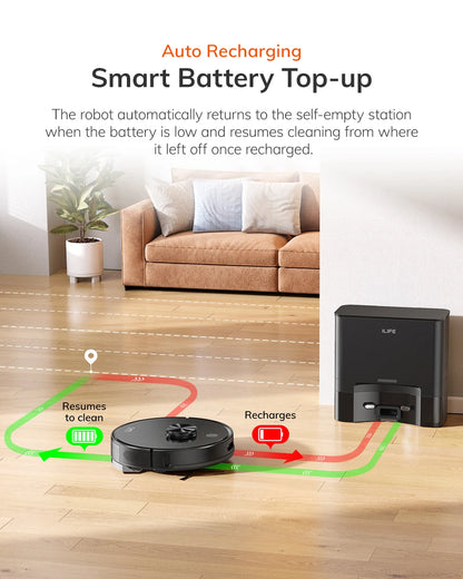 ILIFE T20s Ultra Robot Vacuum Cleaner with Self-Emptying Station, 10000Pa Suction, 4600mAh Battery, 300 Min Max Runtime