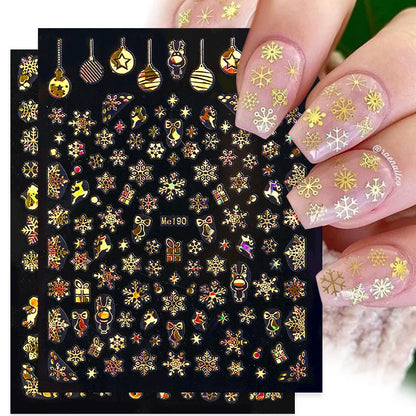 1PCS New Christmas Decorations 2023 New Year Nail Stickers Press on Nails Laser Snowflake Christmas Tree 3D Nail Decal