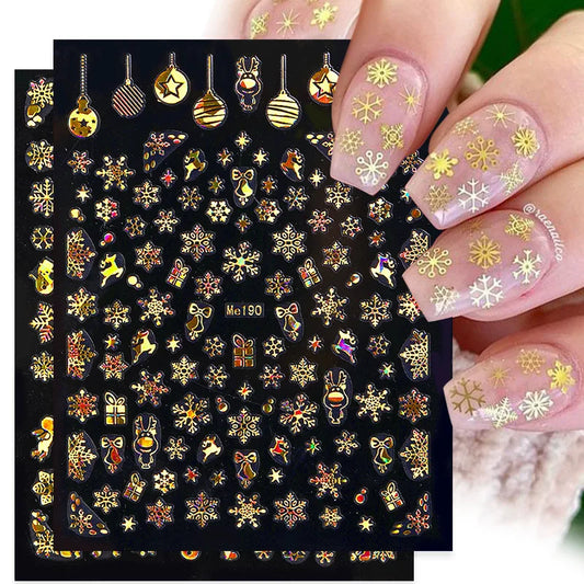 1PCS New Christmas Decorations 2023 New Year Nail Stickers Press on Nails Laser Snowflake Christmas Tree 3D Nail Decal