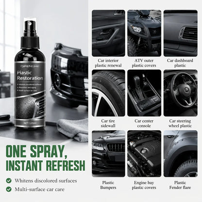 Plastic Restorer Interior Care Spray - Revive Black Shine on Plastic Rubber Vinyl Detailing Spray for Automotive Interior