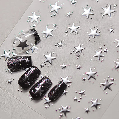 Grid Patterned Star Bowknot Cherry Polka Dot Line Colorful Geometric Five-pointed Star Adhesive Nail Art Sticker Manicure Decal