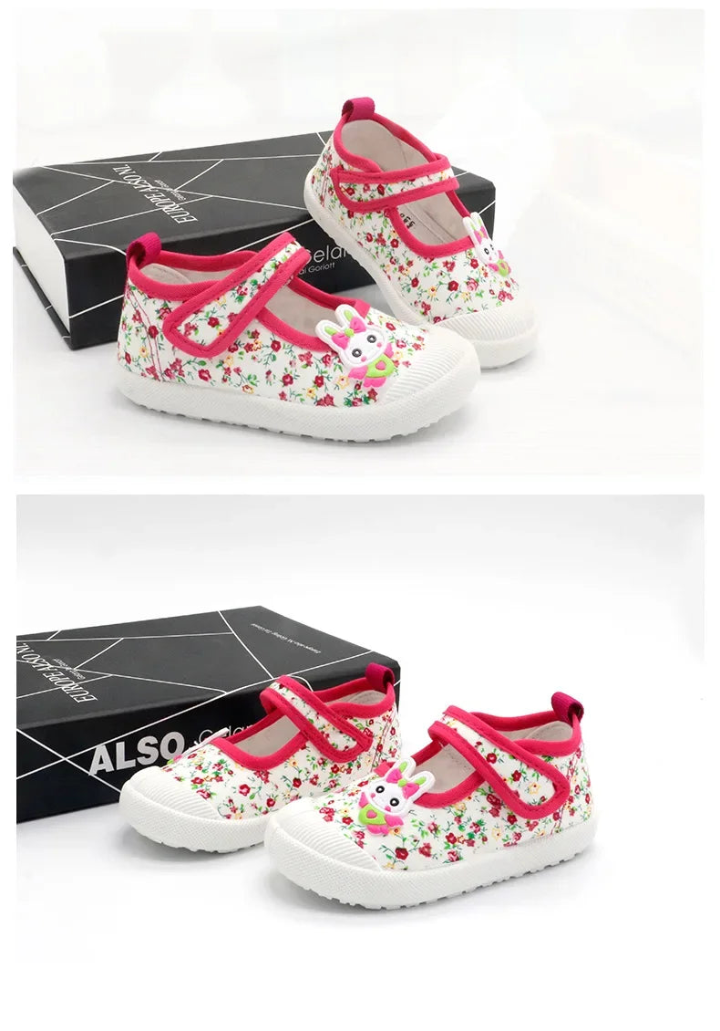 JGSHOWKITO Girls Canvas Shoes Soft Sports Shoes Kids Running Sneakers Candy  With Cartoon Rabbit Carrots Prints Children