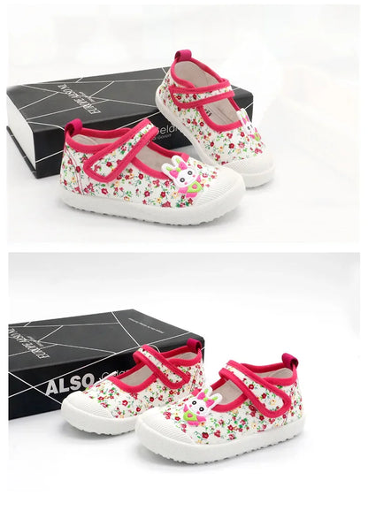JGSHOWKITO Girls Canvas Shoes Soft Sports Shoes Kids Running Sneakers Candy  With Cartoon Rabbit Carrots Prints Children