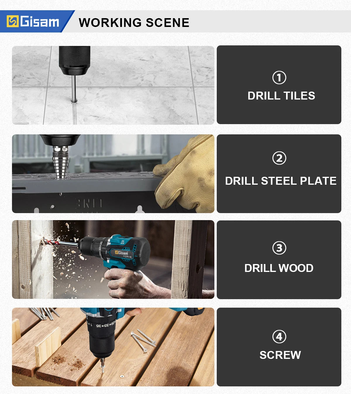 GIsam 13mm Electric Drill Brushless Impact Screwdriver Dual Speed 35+3 Torque Cordless Power Tool for Makita 18V Battery Pins