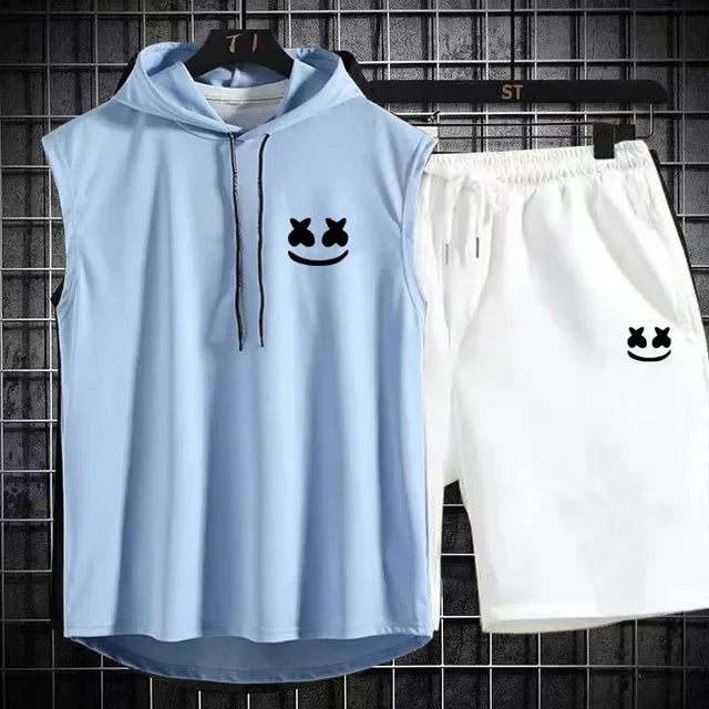 Brand Summer Men's Two Piece Set CasualT-Shirt and Shorts Set Mens Sports Suit Fashion Short Sleeve Tracksuit Hooded T-shirt